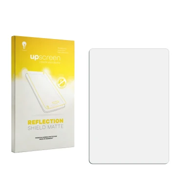 Parte frontal de un envase de producto con el logotipo de la marca upscreen. Al lado está el protector de pantalla correspondi
