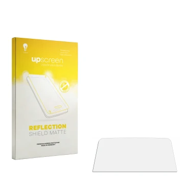 Parte frontal de un envase de producto con el logotipo de la marca upscreen. Al lado está el protector de pantalla correspondi