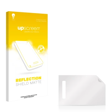 Parte frontal de un envase de producto con el logotipo de la marca upscreen. Al lado está el protector de pantalla correspondi