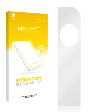 Parte frontal de un envase de producto con el logotipo de la marca upscreen. Al lado está el protector de pantalla correspondi