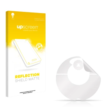 Parte frontal de un envase de producto con el logotipo de la marca upscreen. Al lado está el protector de pantalla correspondi