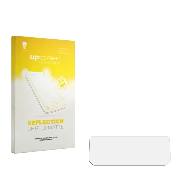 Parte frontal de un envase de producto con el logotipo de la marca upscreen. Al lado está el protector de pantalla correspondi