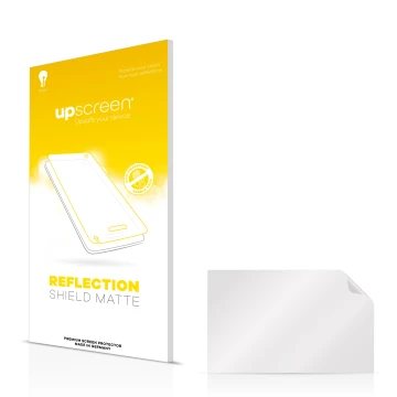 Parte frontal de un envase de producto con el logotipo de la marca upscreen. Al lado está el protector de pantalla correspondi