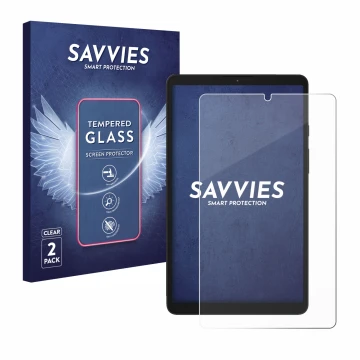 Parte frontal de un envase de producto con el logotipo de la marca Savvies. Al lado se muestra el dispositivo Samsung Galaxy T