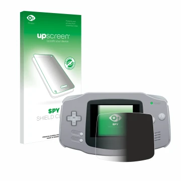 Parte frontal de un envase de producto con el logotipo de la marca upscreen. Al lado se muestra el dispositivo Nintendo Gamebo