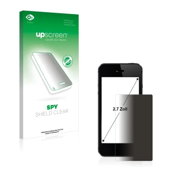 Parte frontal de un envase de producto con el logotipo de la marca upscreen. Al lado se muestra el dispositivo con su protecto