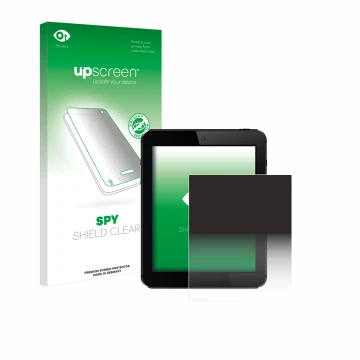 Parte frontal de un envase de producto con el logotipo de la marca upscreen. Al lado se muestra el dispositivo con su protecto