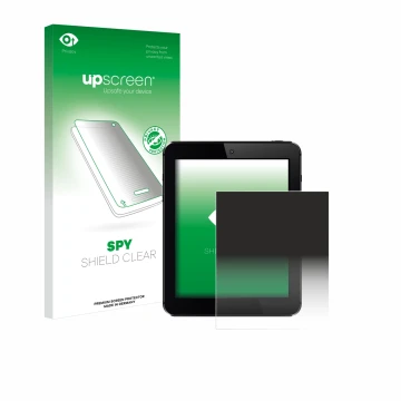 Parte frontal de un envase de producto con el logotipo de la marca upscreen. Al lado se muestra el dispositivo con su protecto
