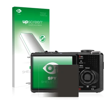 Parte frontal de un envase de producto con el logotipo de la marca upscreen. Al lado se muestra el dispositivo Sigma DP2 Merri