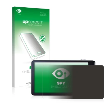 Parte frontal de un envase de producto con el logotipo de la marca upscreen. Al lado se muestra el dispositivo Samsung Galaxy 
