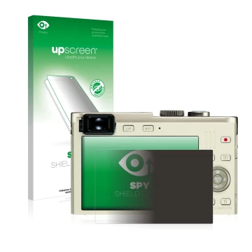 Parte frontal de un envase de producto con el logotipo de la marca upscreen. Al lado se muestra el dispositivo Leica C (Typ 11
