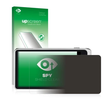 Parte frontal de un envase de producto con el logotipo de la marca upscreen. Al lado se muestra el dispositivo Samsung Galaxy 