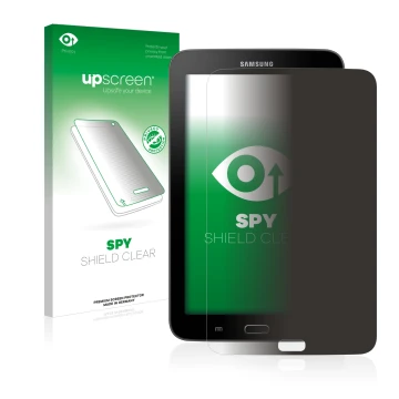 Parte frontal de un envase de producto con el logotipo de la marca upscreen. Al lado se muestra el dispositivo Samsung Galaxy 