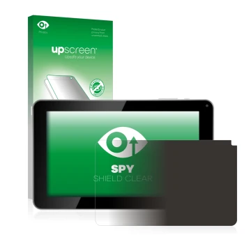 Parte frontal de un envase de producto con el logotipo de la marca upscreen. Al lado se muestra el dispositivo Kliver Klipad 9