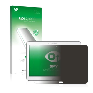 Parte frontal de un envase de producto con el logotipo de la marca upscreen. Al lado se muestra el dispositivo Samsung Galaxy 