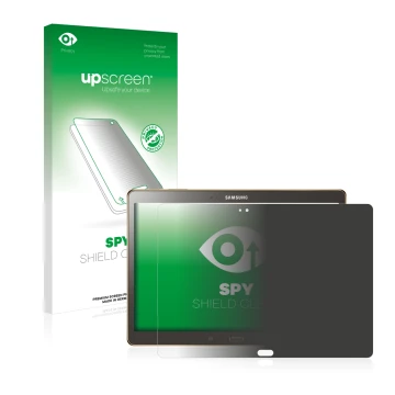 Parte frontal de un envase de producto con el logotipo de la marca upscreen. Al lado se muestra el dispositivo Samsung Galaxy 