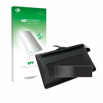 Parte frontal de un envase de producto con el logotipo de la marca upscreen. Al lado se muestra el dispositivo Topaz T-LBK460-