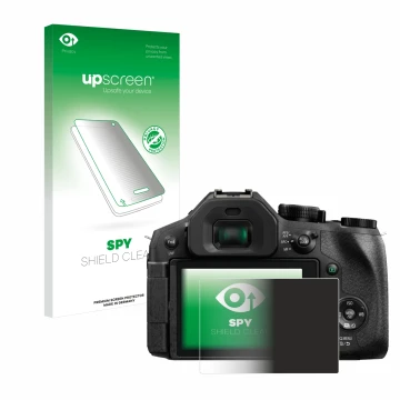 Parte frontal de un envase de producto con el logotipo de la marca upscreen. Al lado se muestra el dispositivo Panasonic Lumix