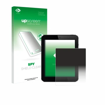 Parte frontal de un envase de producto con el logotipo de la marca upscreen. Al lado se muestra el dispositivo con su protecto