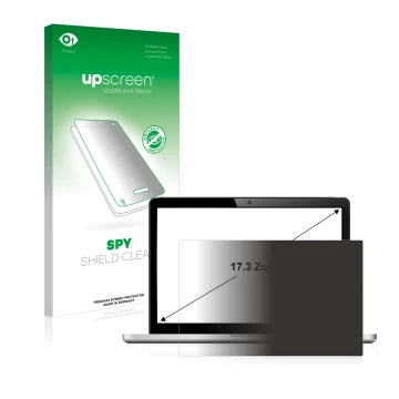 Parte frontal de un envase de producto con el logotipo de la marca upscreen. Al lado se muestra el dispositivo con su protecto