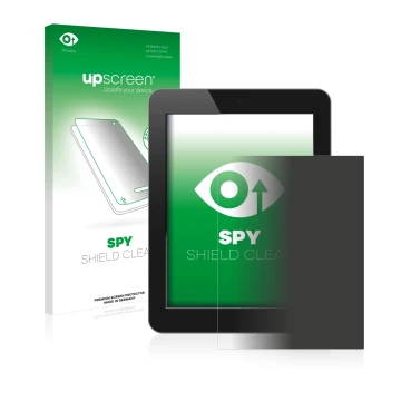 Parte frontal de un envase de producto con el logotipo de la marca upscreen. Al lado se muestra el dispositivo con su protecto