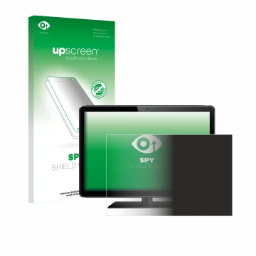 Parte frontal de un envase de producto con el logotipo de la marca upscreen. Al lado se muestra el dispositivo con su protecto