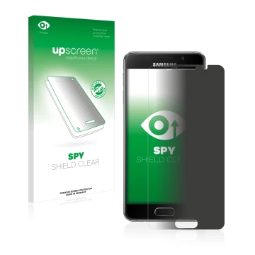 Parte frontal de un envase de producto con el logotipo de la marca upscreen. Al lado se muestra el dispositivo Samsung Galaxy 