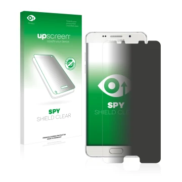 Parte frontal de un envase de producto con el logotipo de la marca upscreen. Al lado se muestra el dispositivo Samsung Galaxy 
