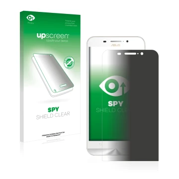 Parte frontal de un envase de producto con el logotipo de la marca upscreen. Al lado se muestra el dispositivo ASUS ZenFone Ma