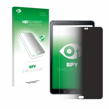 Parte frontal de un envase de producto con el logotipo de la marca upscreen. Al lado se muestra el dispositivo Samsung Galaxy 