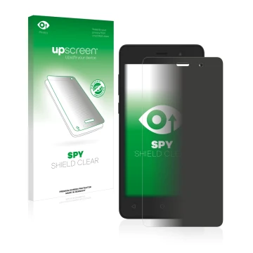 Parte frontal de un envase de producto con el logotipo de la marca upscreen. Al lado se muestra el dispositivo Archos 45d Plat