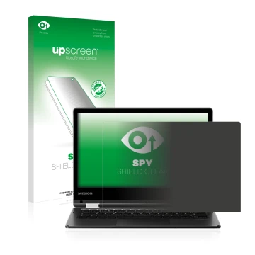 Parte frontal de un envase de producto con el logotipo de la marca upscreen. Al lado se muestra el dispositivo MEDION Akoya E2