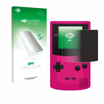 Parte frontal de un envase de producto con el logotipo de la marca upscreen. Al lado se muestra el dispositivo Nintendo Gamebo
