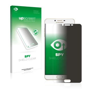 Parte frontal de un envase de producto con el logotipo de la marca upscreen. Al lado se muestra el dispositivo Samsung Galaxy 