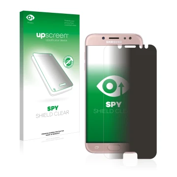 Parte frontal de un envase de producto con el logotipo de la marca upscreen. Al lado se muestra el dispositivo Samsung Galaxy 