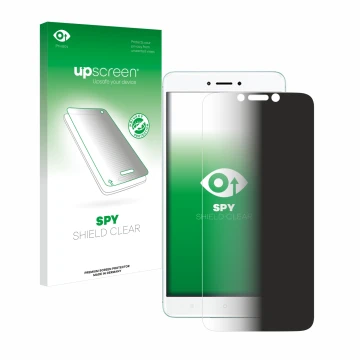 Parte frontal de un envase de producto con el logotipo de la marca upscreen. Al lado se muestra el dispositivo Xiaomi Redmi 4X