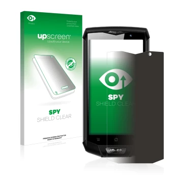 Parte frontal de un envase de producto con el logotipo de la marca upscreen. Al lado se muestra el dispositivo Blackview BV800