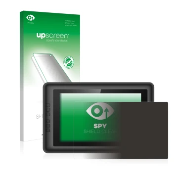 Parte frontal de un envase de producto con el logotipo de la marca upscreen. Al lado se muestra el dispositivo XP-Pen Artist 1