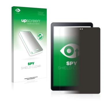 Parte frontal de un envase de producto con el logotipo de la marca upscreen. Al lado se muestra el dispositivo Samsung Galaxy 