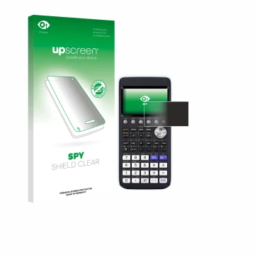 Parte frontal de un envase de producto con el logotipo de la marca upscreen. Al lado se muestra el dispositivo Casio FX-CG50 c