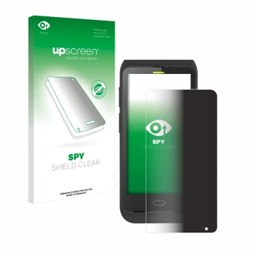 Parte frontal de un envase de producto con el logotipo de la marca upscreen. Al lado se muestra el dispositivo Honeywell Dolph