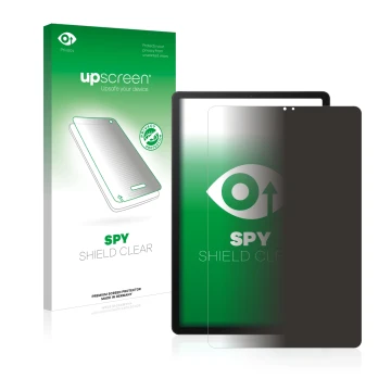 Parte frontal de un envase de producto con el logotipo de la marca upscreen. Al lado se muestra el dispositivo Samsung Galaxy 