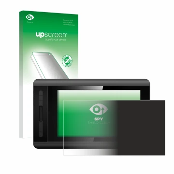 Parte frontal de un envase de producto con el logotipo de la marca upscreen. Al lado se muestra el dispositivo XP-Pen Artist 1