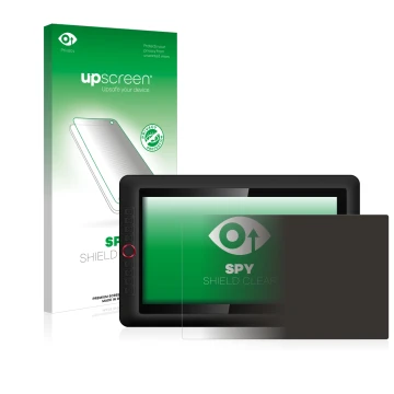 Parte frontal de un envase de producto con el logotipo de la marca upscreen. Al lado se muestra el dispositivo XP-Pen Artist 1