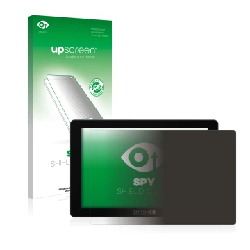 Parte frontal de un envase de producto con el logotipo de la marca upscreen. Al lado se muestra el dispositivo SmallHD 702 Tou