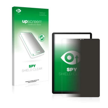 Parte frontal de un envase de producto con el logotipo de la marca upscreen. Al lado se muestra el dispositivo Samsung Galaxy 