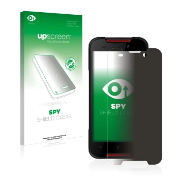 Parte frontal de un envase de producto con el logotipo de la marca upscreen. Al lado se muestra el dispositivo Cubot Quest Lit