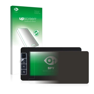 Parte frontal de un envase de producto con el logotipo de la marca upscreen. Al lado se muestra el dispositivo SmallHD 503 Ult