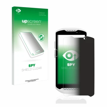 Parte frontal de un envase de producto con el logotipo de la marca upscreen. Al lado se muestra el dispositivo Zebra TC57 con 