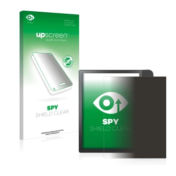 Parte frontal de un envase de producto con el logotipo de la marca upscreen. Al lado se muestra el dispositivo Tolino Epos 2 c